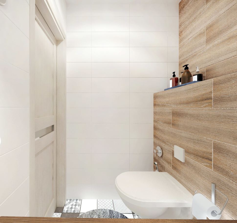 Дизайн-проект санузла 2 кв.м совмещённого с ванной 6 кв.м с белыми оттенками,белая тумба, зеркало, унитаз, раковина, плитка